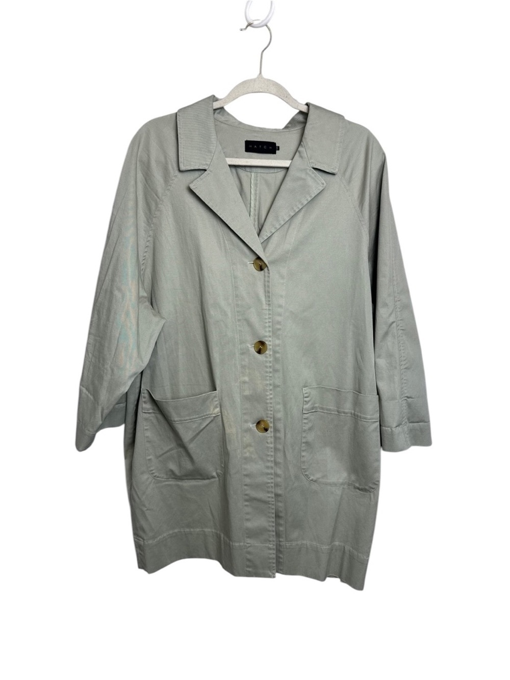 Hatch maternity sage green patch pocket long line chore jacket one size chic